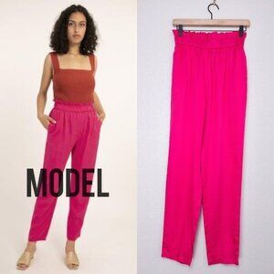 NEW FRNCH Paperbag High Waisted Slim Pant XS Pink Tapered Barbie Ankle Crop
